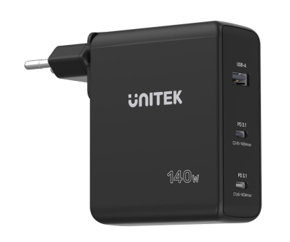 Ładowarka i akumulator UNITEK Ładowarka Sieciowa GAN 3 Porty 2x USB-C 1x USB-A 140W; P1115A